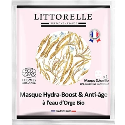 Image of Littorelle Hydra Boost Anti Aging Mask, Certified Organic Mask from Cotton Made in France Moisturizing Face Care for Soft Skin 98,5% Natural Ingredients