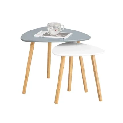 Image of SoBuy Nesting Tables Set of 2 Side End Coffee Living Room White and Grey FBT74 HG