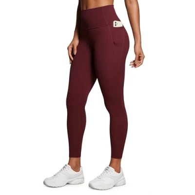 Image of CRZ Yoga Women&#039;s Butterluxe 25&#039;&#039; Gym Leggings with Pockets High Waisted Workout Buttery Soft Red Merlot 14