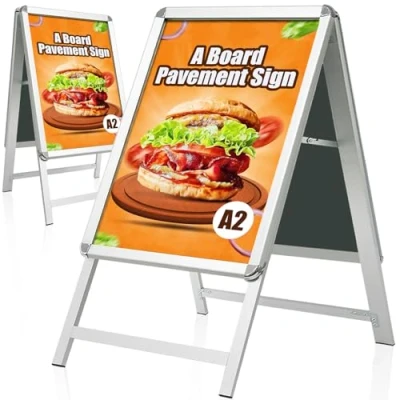 Image of WIIGOA2 A Board Pavement Sign Double Side Display Poster Aluminum Frame for Outdoor Advertising Stand, Silver