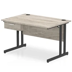 Image of Impulse 1200x800 Desk Grey Oak/Black Cantilever Leg 1 Drawer Fixed Ped