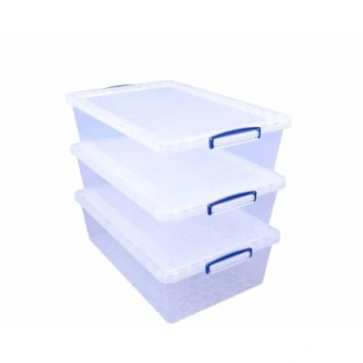 Image of Really Useful Nestable Plastic Storage Box 43 Litre Clear (Pack of 3)