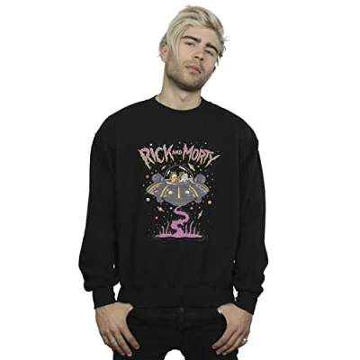 Image of Absolute Cult Rick and Morty Men&#039;s Pink Spaceship Sweatshirt Black Large