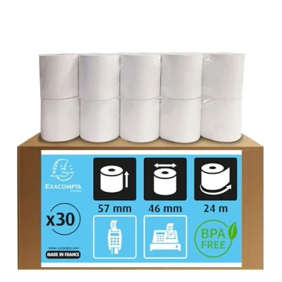 Image of Exacompta Ref. 40915E Box of 30 rolls for bank card tickets 57x46mm 24m 1 thermal ply 55g/m2.