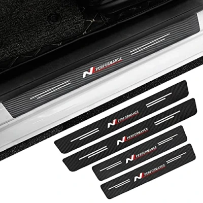 Image of RIDGOEL 4Pcs N NLINE Carbon Fiber Car Door Sill Protector, for Hyundai Performance TUCSON KONA SONATA i30 i20 ELANTRA LAFESTA, Kick Plates Automobile Threshold Paint Protection Accessories D