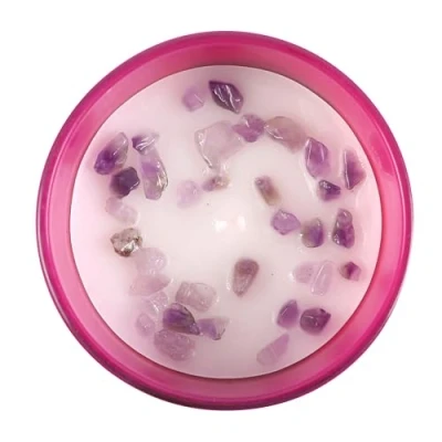 Image of Aquarius Zodiac Candle with Bergamot &amp; Mandarin Fragrance, Amethyst Crystal Chips Spiritual Aquarian Power Stone