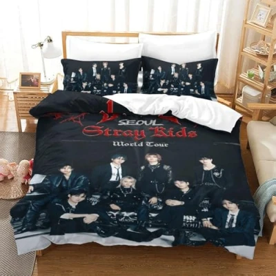 Image of EOASNRTCB Stray Kids 3D Printed Duvet Cover And Pillowcases Bedding Set with Zipper Closure Hypoallergenic Soft Microfiber Quilt Single（140x200cm）