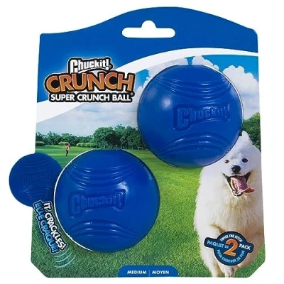 Image of Chuckit! Crunch Ball Dog Toy, Durable High Bounce Crackle Sound Interactive Rubber Ball, Launcher Compatible Toy For Dogs, Medium, Pack of 2