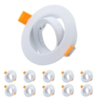 Image of COOINJOY 10X LED Recessed GU10 Spot Light Fittings 30 Tilt Downlights for Ceiling Round Brushed White Spotlights Mounting Frame with Lamp Holder 240V, Outer Diameter 90mm, Cutout 68 80mm