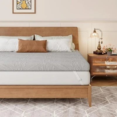 Image of Vesgantti Mattress Topper for Double Bed, Gel Memory Foam Cool Sleep &amp; Back Pain Relief, with Washable Cover Corner Elastic Straps, CertiPUR US Certified, 135x190x10cm