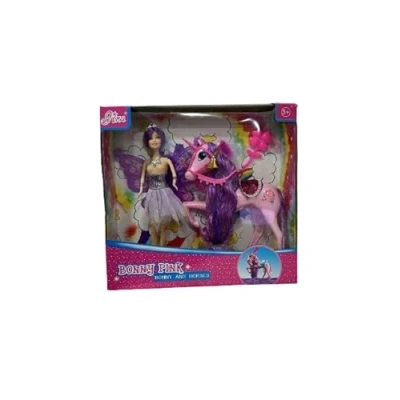 Image of SDMAX Bonny Pink Doll With Horse Playset, Pretty Horse, Pony Tina, and Set, Interactive Riding, Charming Doll, Plastic, Ideal for Kids