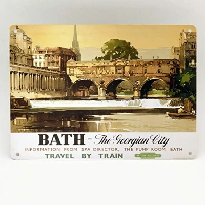 Image of Inga BATH RAILWAY POSTER BUCKLE METAL SIGN BRITISH RAIL TRAVEL TRAIN VINTAGE TIN 8x12 inches