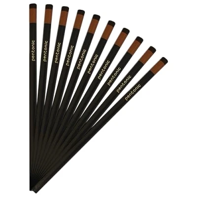 Image of Pentonic Wooden Graphite Pencils, Pack of 10, Extra Dark Pencils Pack, Triangular Comfort Grip, Perfect for School Office Home Use, iZOFAX Black Ball Pen