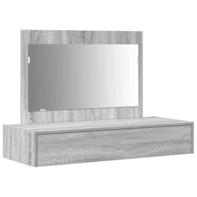 Image of vidaXL grey sonoma dressing table with mirror engineered wood, compact storage, modern bedroom vanity
