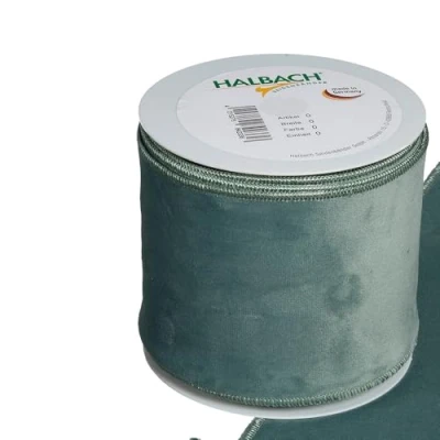 Image of FloristryWarehouse Sage Green Velvet Fabric Ribbon 100mm (4&quot;) Wide on 8m roll Wired Edge