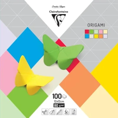 Image of Clairefontaine Ref 95008C PaperTouch Origami Paper (Pack of 100 Sheets) 120 x 120mm in Size, 80gsm Deep Dyed Paper, Variety Colours Assorted