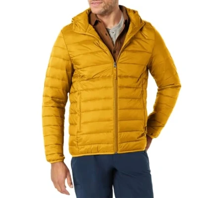 Image of Amazon Essentials Men&#039;s Lightweight Water Resistant Packable Hooded Puffer Jacket, Caramel, S