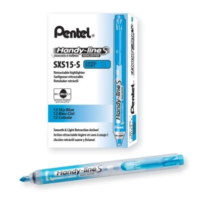Image of Pentel Handy Line S Retractable and Refillable Chisel Tip Highlighter,, Sky Blue Ink, Box of 12 (SXS15 S) by