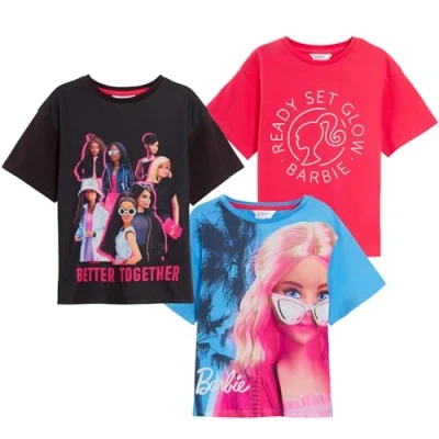 Image of Barbie Girls 3 Pack T Shirts 7 8 Years Pink