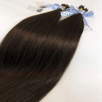 Image of GOOFIT Nano Tip Hair Extensions Beads Human Remy Ring 1g/s, 50s/pack (20&quot; #02 Dark Brown)