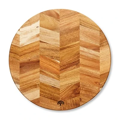 Image of Barbary &amp; Oak Round Acacia Chevron Chopping Board