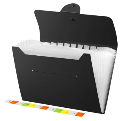 Image of Diboniur Expanding File Folder A4, 12 Pockets Document Organiser, Accordion Organiser Paperwork Holder for Office School Storage (Black)
