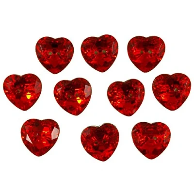 Image of Acrylic Crystal Effect Heart Shape Buttons 12mm Pack of 10 (Red)