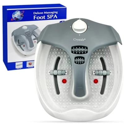 Image of Crystals 80 Watts Foot Spa + Massager Bath with Electric Temperature Controller Heater, Bubbles, Soothing Vibration Massage Rollers, Infrared Lights for Tired Feet Therapeutic, Grey/White