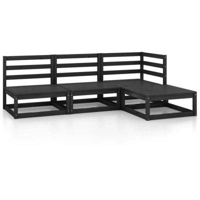 Image of vidaXL 4 Piece Garden Lounge Set Black Solid Wood Pine