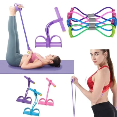 Image of 4 Tube Pilates Resistance Band &amp; Yoga Toner Set, Band, Pull Up BODY TRIMMER, Waist Ab Shaper, Arms, Chest, Sit ROPE (4 Set)