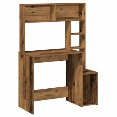 Image of vidaXL desk with shelves engineered wood computer/writing 100x45x140 cm old brown modern study/living room/office furniture