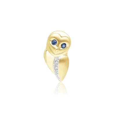 Image of Gardenia Sapphire and White Owl Pin in 9ct Yellow Gold