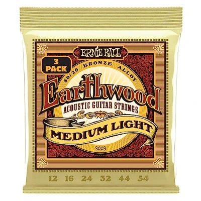 Image of Ernie Ball Earthwood Medium Light 80/20 Bronze Acoustic Guitar Strings 3 Pack 12 54 Gauge