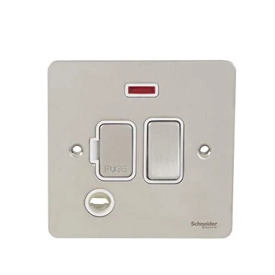 Image of Schneider Electric Ultimate Flat Plate Switched Fused Connection Unit, with Flex Outlet and Neon Indicator, GU5214WSS, Stainless Steel White Insert