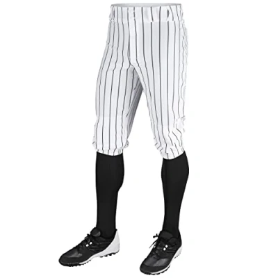 Image of CHAMPRO Men&#039;s Triple Crown Knicker Style Baseball Pants with Knit in Pinstripes and Reinforced Sliding Areas, White,Black, X Large