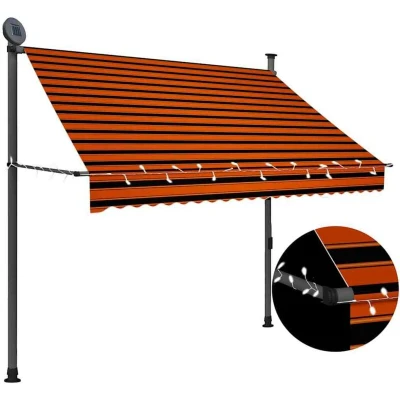 Image of vidaXL Manual Retractable Awning with LED 200 cm Orange and Brown