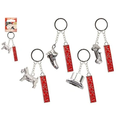 Image of PMS Silver &amp; Red 3D Monopoly Token Keyring With Charm 4cm (1 Count) Assorted Designs Stylish Collectible Accessory