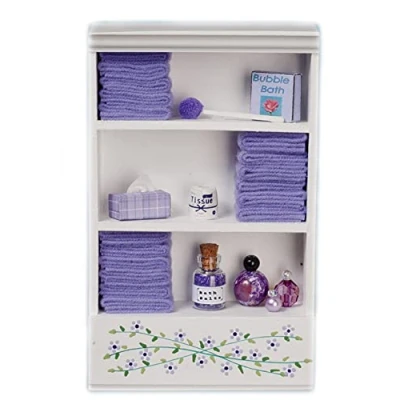 Image of Dolls House Shelf Unit Lilac Towels &amp; Accessories Miniature Bathroom Furniture