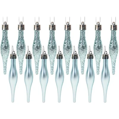 Image of Christmas Concepts® Pack Of 15 8.5cm, 85mm (3.4&quot;) Droplet Baubles Matte &amp; Glitter Design (Ice Blue)
