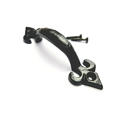Image of Celtic Woods Black Cast Iron 4&quot; Fleur De LYS Pull Handle Including Screws