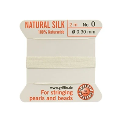 Image of Griffin 100% Natural Silk Beading Cord String Thread White 2 metres with one Needle Size 0.3mm