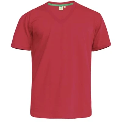 Image of D555 Duke Mens Kingsize V Neck Plain Cotton T Shirt Ribbed Red 3XL (Signature)