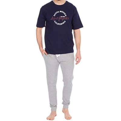 Image of Metzuyan Mens Pyjama Set Nightwear Loungewear Sleepwear Cotton Navy Las Vegas XL