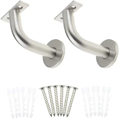 Image of EAI Handrail Brackets for Stair Banister Heavy Duty Hand Rail Satin Stainless Steel Pack of 2
