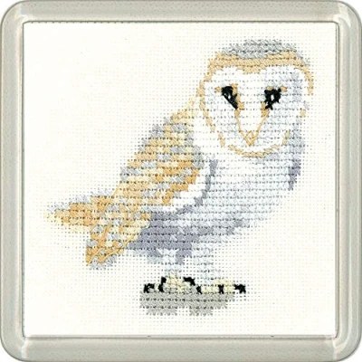 Image of Heritage CFBO1483 A Barn Owl Counted Cross Stitch Kit, Coaster Size 7.5x7.5cm