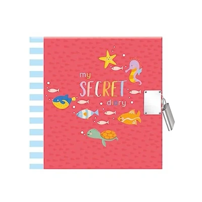 Image of My Secret Diary Red Under Sea Design Padlock &amp; Keys Hardback Journal