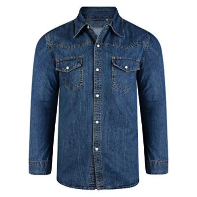 Image of KAM. Men’s Big Size Western Classic Denim Shirt Cowboy Pearl Buttons 2 8XL (3 XL, Stonewash)