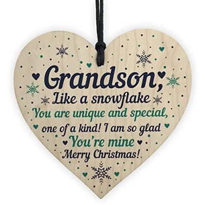 Image of RED OCEAN Grandson Christmas Ornament Bauble Wooden Heart Keepsake Gift From Grandparent Nan Gifts