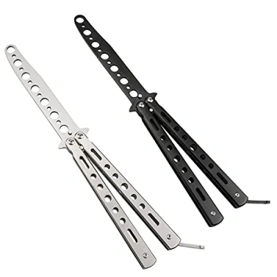 Image of JIUAI Butterfly Knife, Stainless Steel Balisong Trainer Martial Arts Practice Swords, Unsharpened Blade 100% Safe for Practicing Flipping Tricks 2Pcs