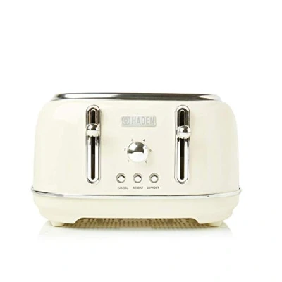 Image of Haden Highclere Cream Toaster 4 Slice Electric Stainless steel With Reheat And Defrost Functions Easy To Clean Removable Crumb Trays